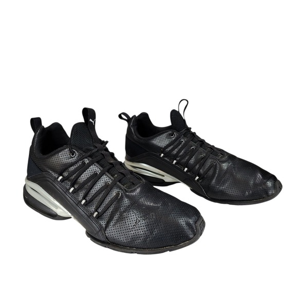 Puma Running Shoe sz US 11.5 EU 45 Men Axelion Black Leather Perforated Training - Picture 1 of 14